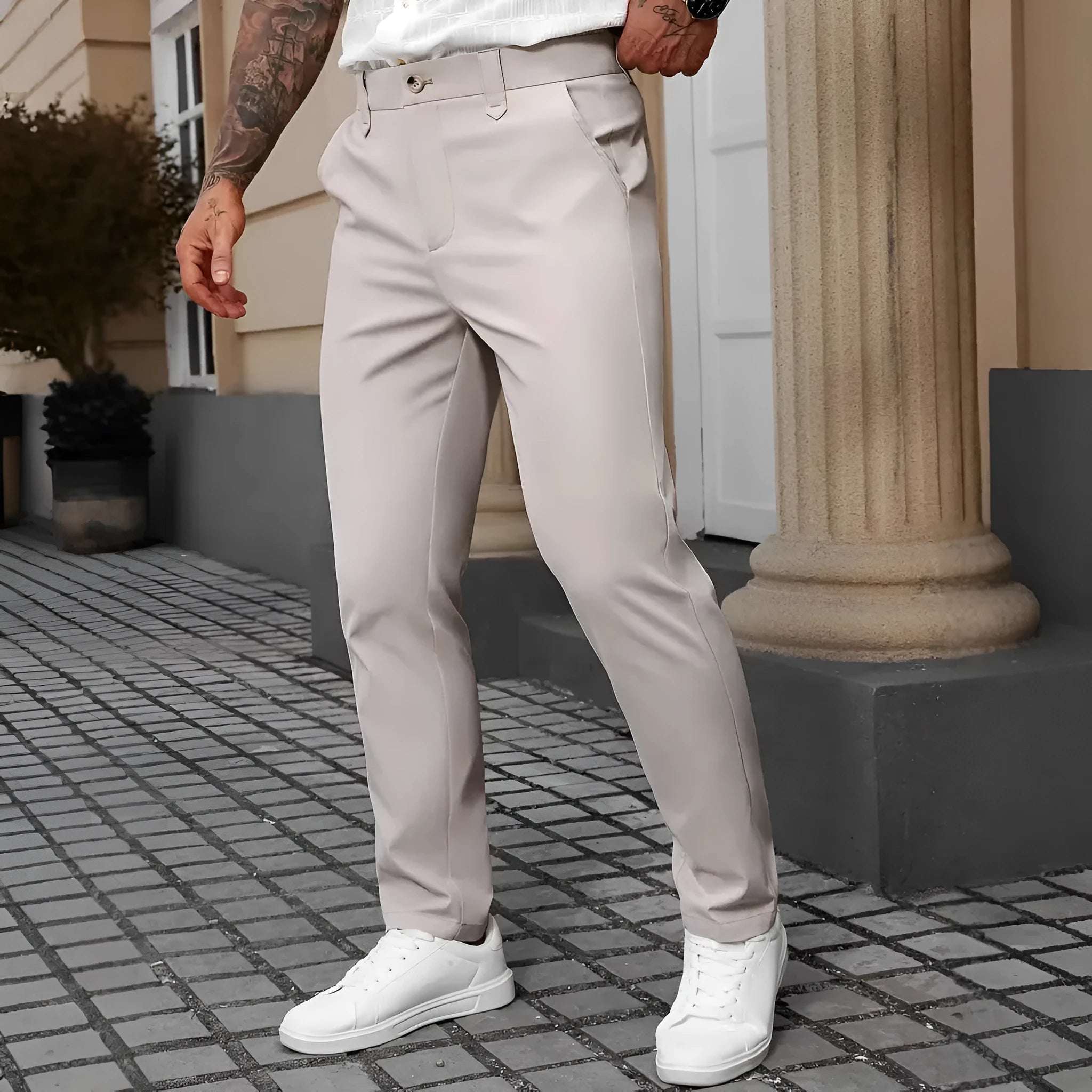 Men's straight-leg business casual trousers in solid colours with Asian sizing options