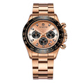 Stainless steel waterproof watch with multifunction dial, 43mm case, mineral glass cover, rose gold finish