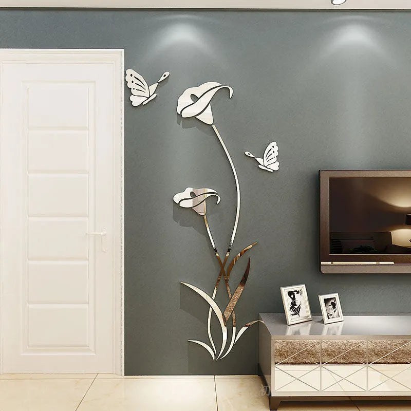 Lily 3D stereo acrylic wall sticker in various sizes and colours including red, purple, pink, sky blue, silver, and gold
