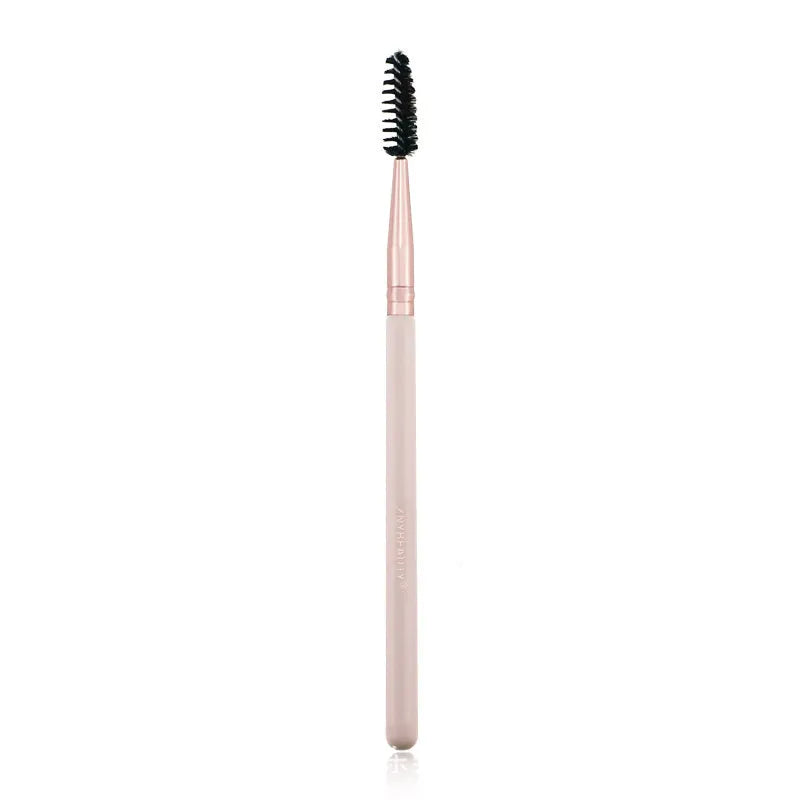 26 pink makeup brushes with wooden handles in a portable PU case