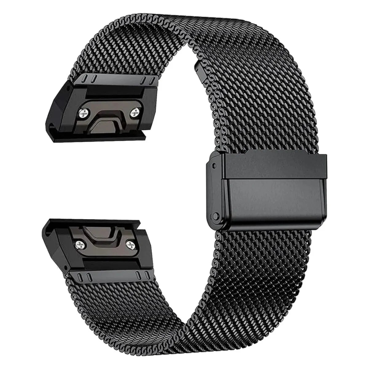 Stainless steel watch strap with card slot for Garmin Fenix smartwatch in silver finish.