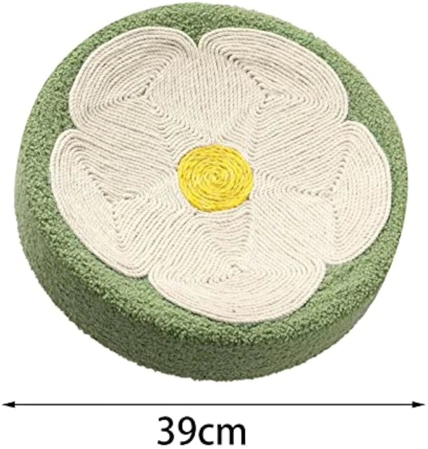 Green round sisal cat scratcher bowl lounge bed for scratching and sleeping.