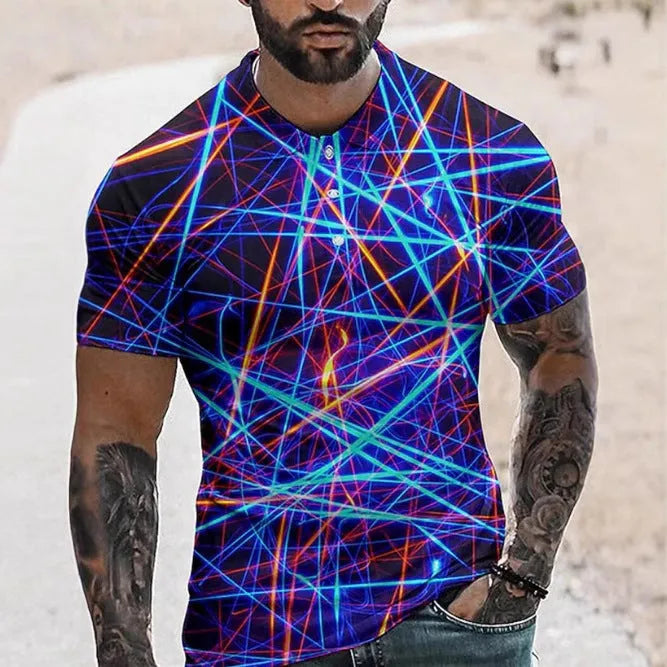 Men's short sleeve sport shirt with simple lapel button in bird eye cloth polyester