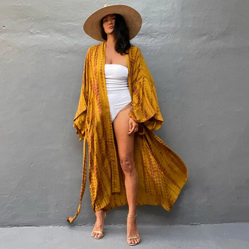Printed loose-fit cotton beach cover-up shirt for sun protection over swimwear