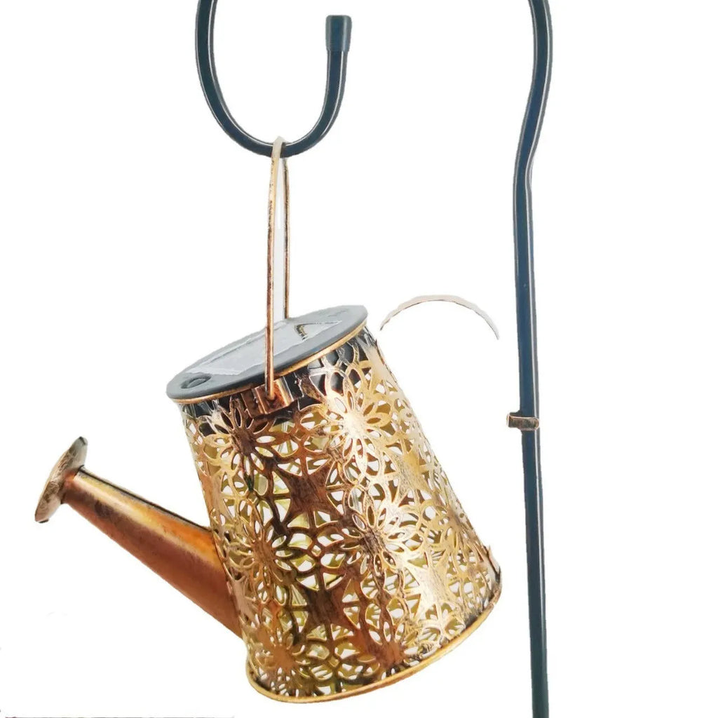 Solar butterfly kettle courtyard light with wrought iron construction measuring 210mm tall