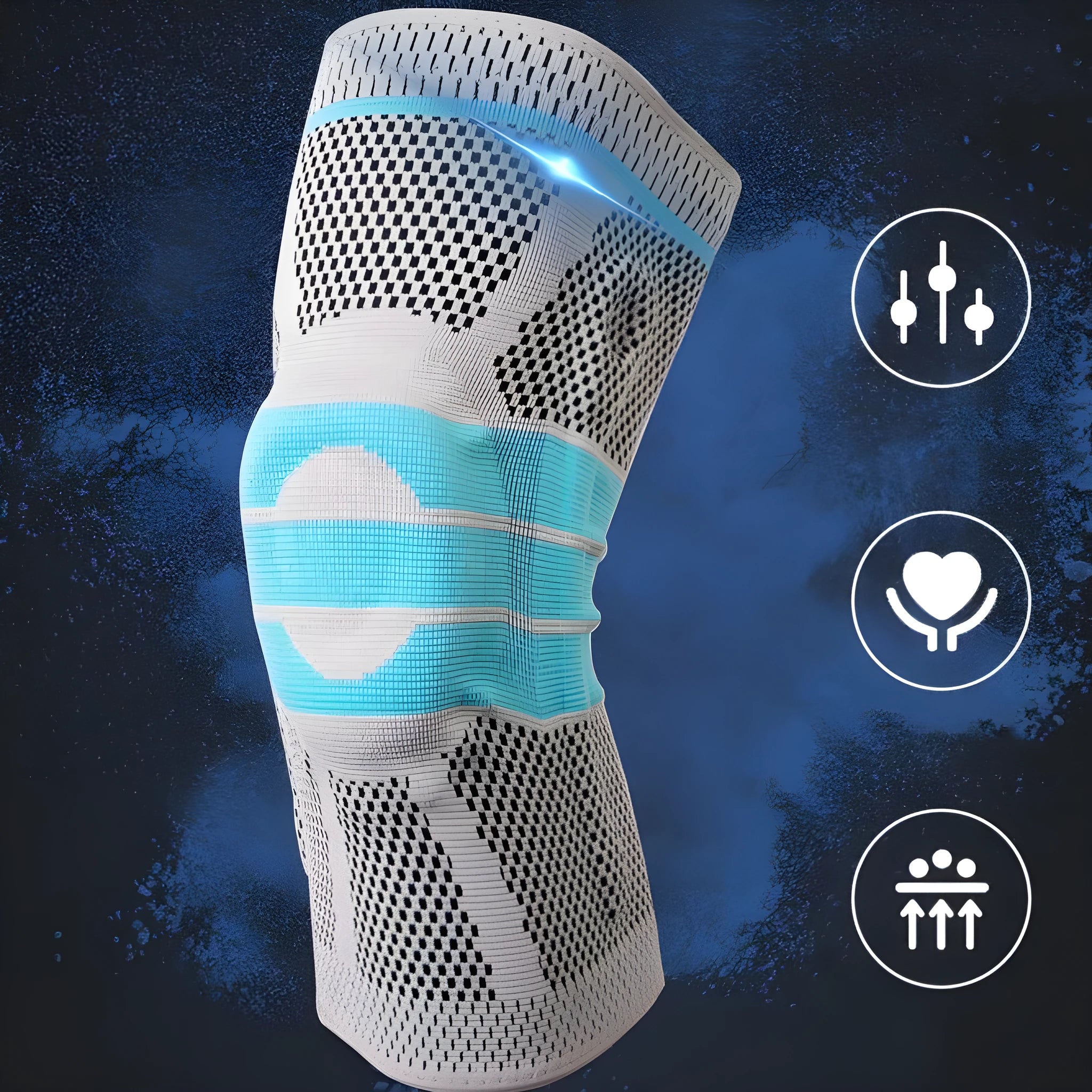 Sky blue silicone and elastic fibre knee pads for basketball and running sports
