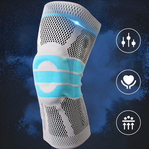 Sky blue silicone and elastic fibre knee pads for basketball and running sports