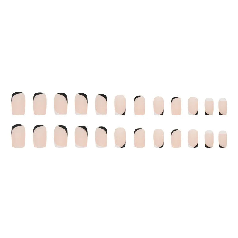 W644 black and white frosted French manicure artificial nail set