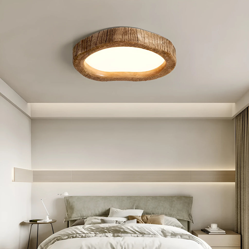 Round wood grain finish ceiling light in new Chinese style for bedroom