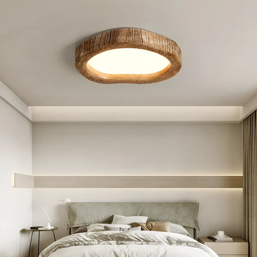 Round wood grain finish ceiling light in new Chinese style for bedroom