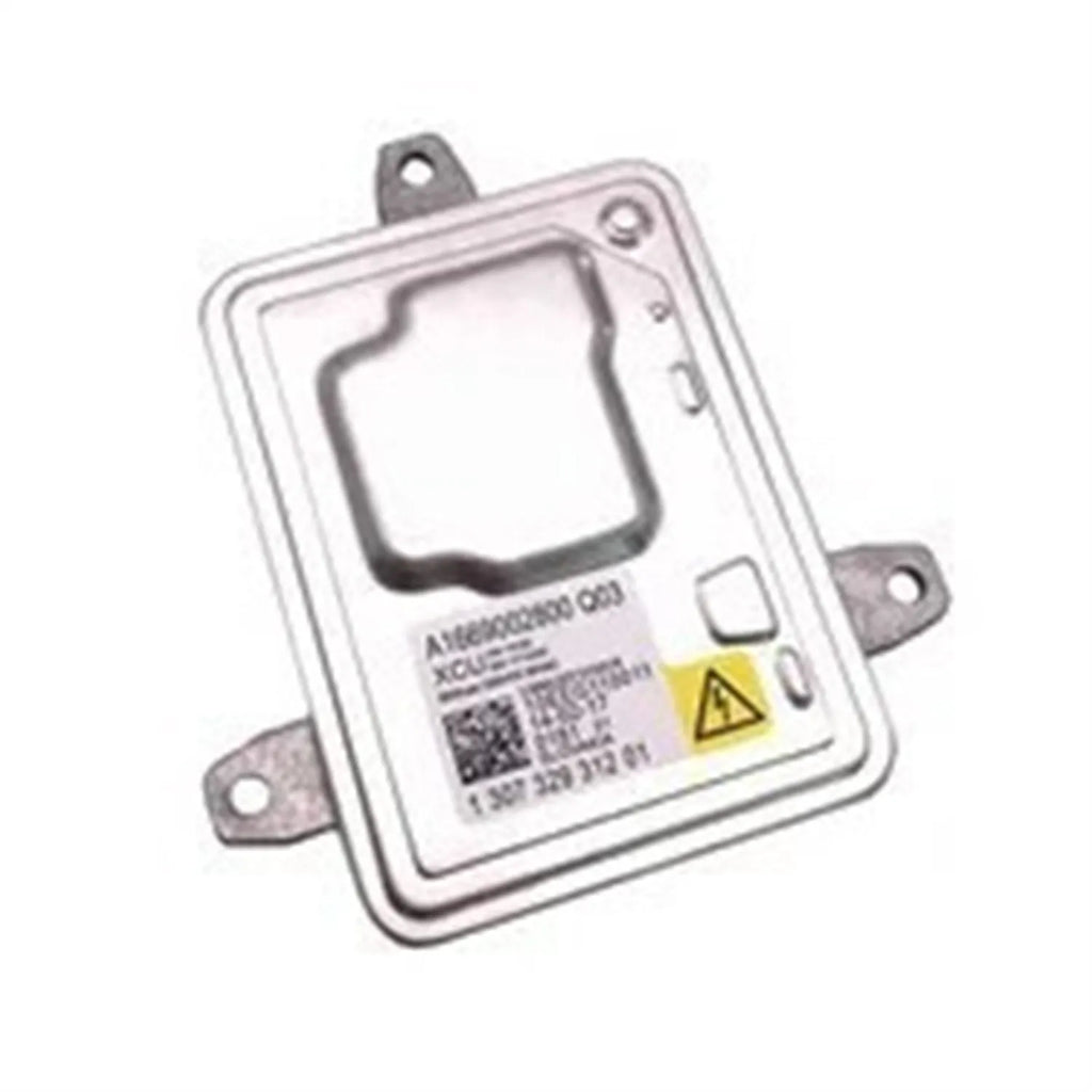 Metal automotive headlight ballast component showing its rectangular shape and electrical connectors.
