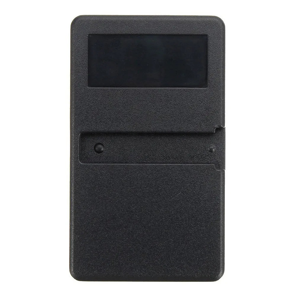 Black three-button garage door remote control compatible with Linear models, showing front button layout