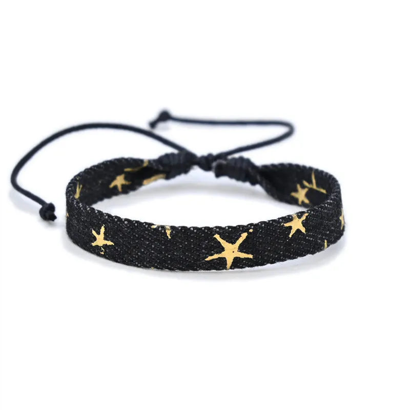 National style denim fabric bracelet carrying strap with mixed material construction
