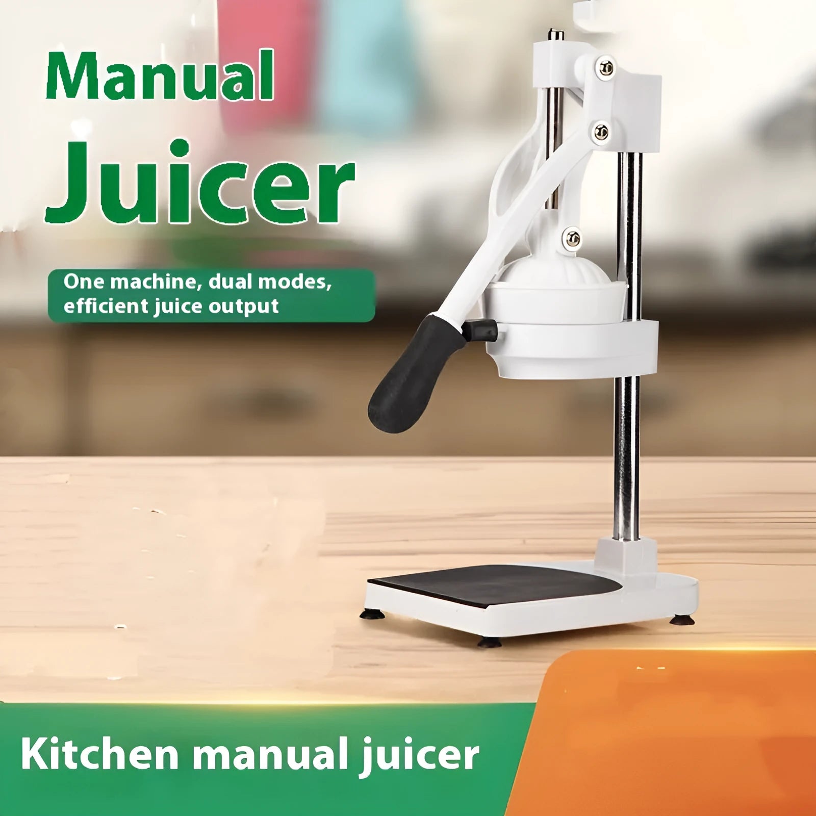 Commercial manual orange juicer with stainless steel and nylon construction options for bar and restaurant use