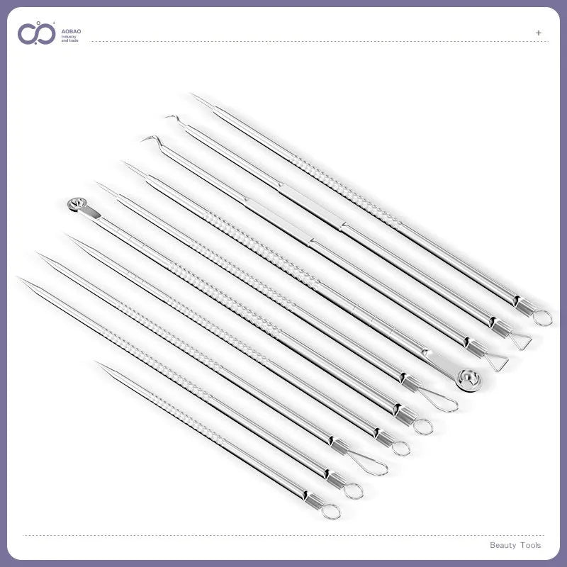 4-piece metal acne needle set with ultra fine pointed tips for professional skincare extraction