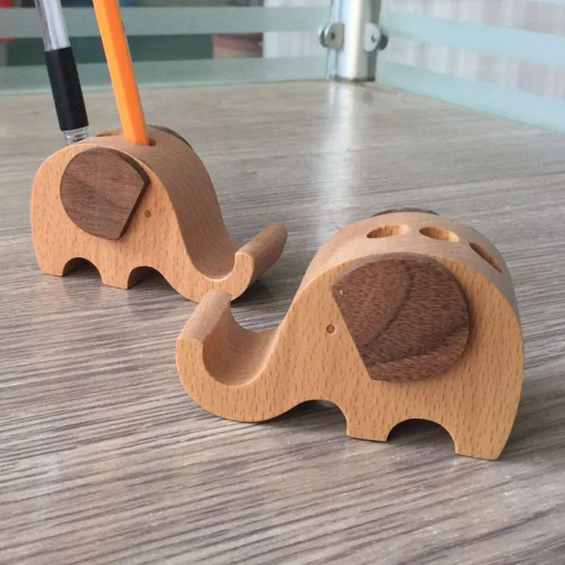 Handcrafted beech wood and resin lazy bracket mobile phone holder on a wooden desk