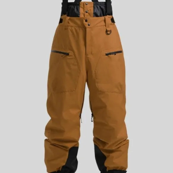 Men's black waterproof linen ski pants with waist strap and flame-retardant properties