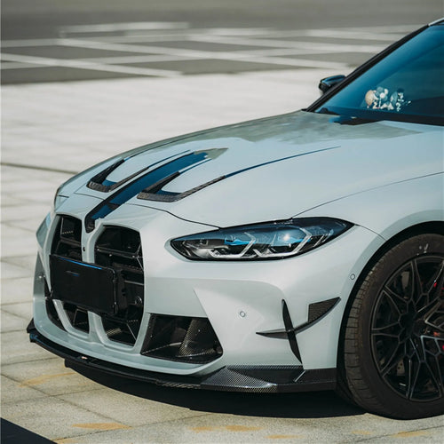 Dry carbon fibre front grille with 3K weave for BMW M3 M4 G80 G82 models in black.