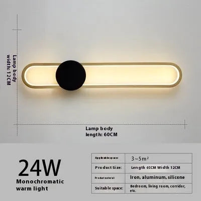 Modern minimalist round wall lamp with iron shade in black or gold finish, 60cm diameter
