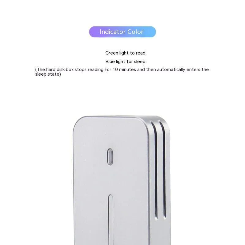 Aluminium M.2 NVMe SSD enclosure with USB-C cable, showing compact metal construction.