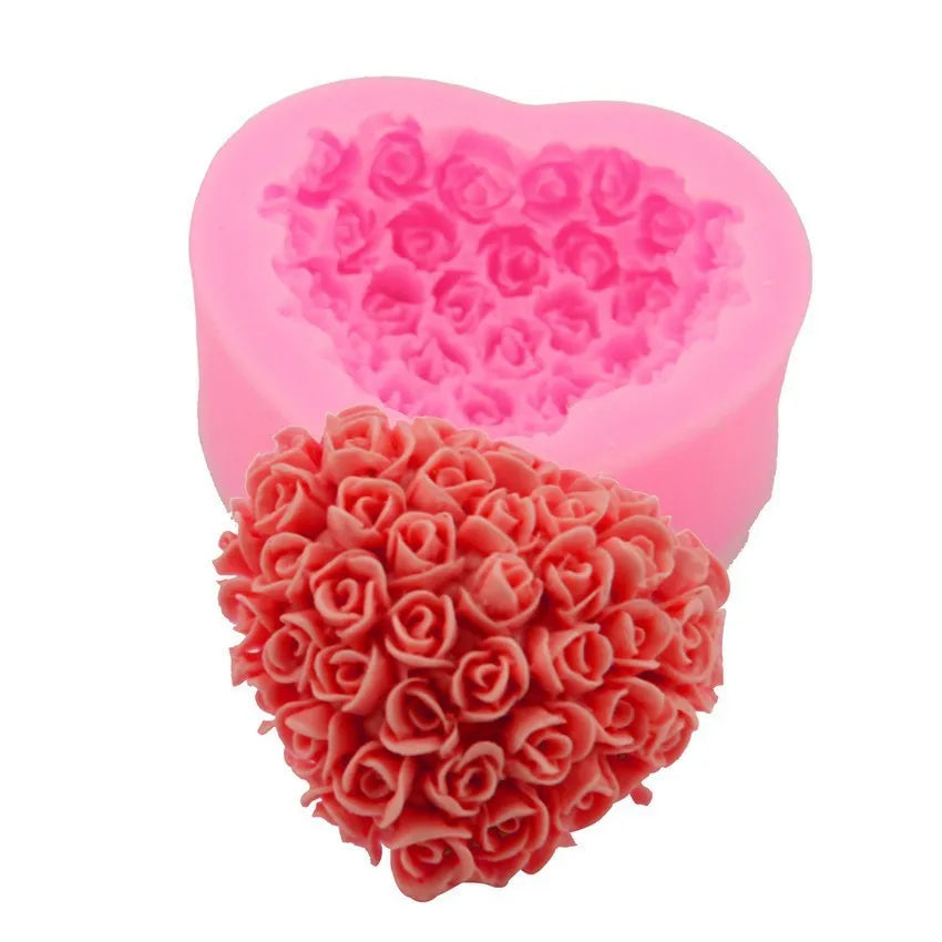 Pink love rose silicone mould for fondant chocolate crafts, Valentine's Day home supply