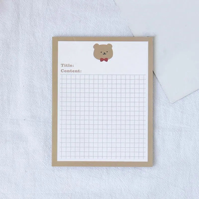 Avocado bear cartoon sticky note paper pad showing 30 pages in small and large size options