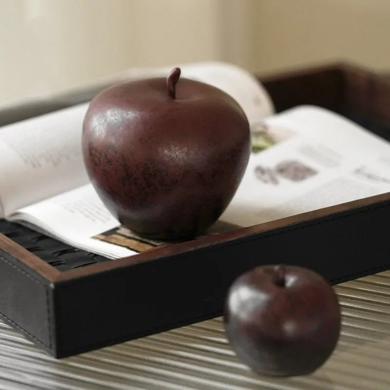 Retro Chinese style ceramic apple ornament for desktop decoration in large and small sizes.