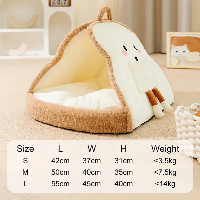 Green winter cat tent pet bed with a removable blanket inside, shown next to a yellow version.