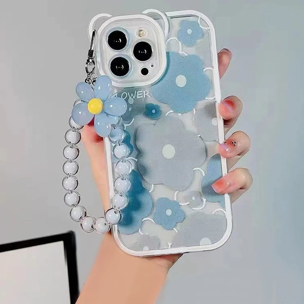 Floral bracelet TPU phone case for iPhone in Bear Ear Blue Flower design