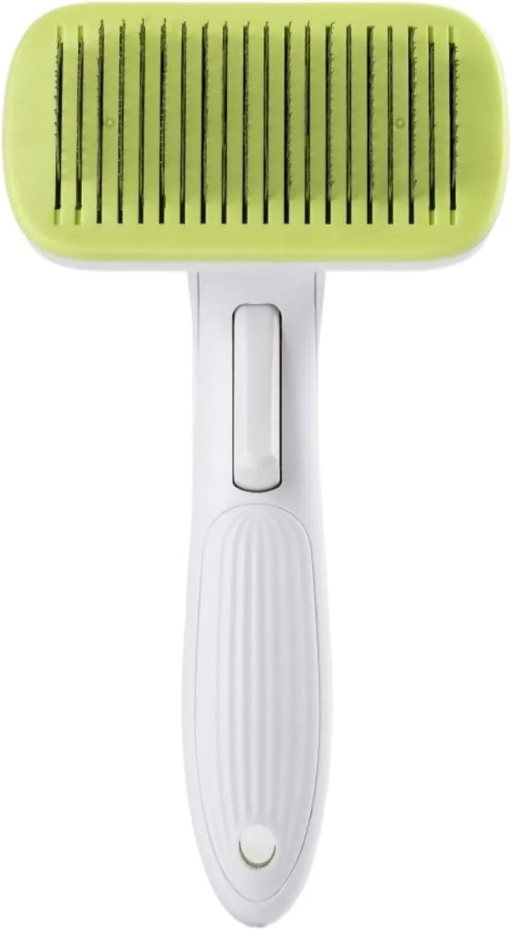 Automatic pet hair removal comb for dogs and cats in blue, grey, green, or pink colour