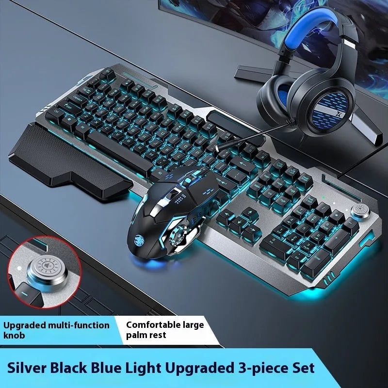 Aluminium alloy mechanical keyboard with backlit keys in gaming dimensions with optional mouse and headset