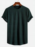 Men's solid colour loose round neck T-shirt in chemical fibre blend, available in black and other colours, sizes S to XL
