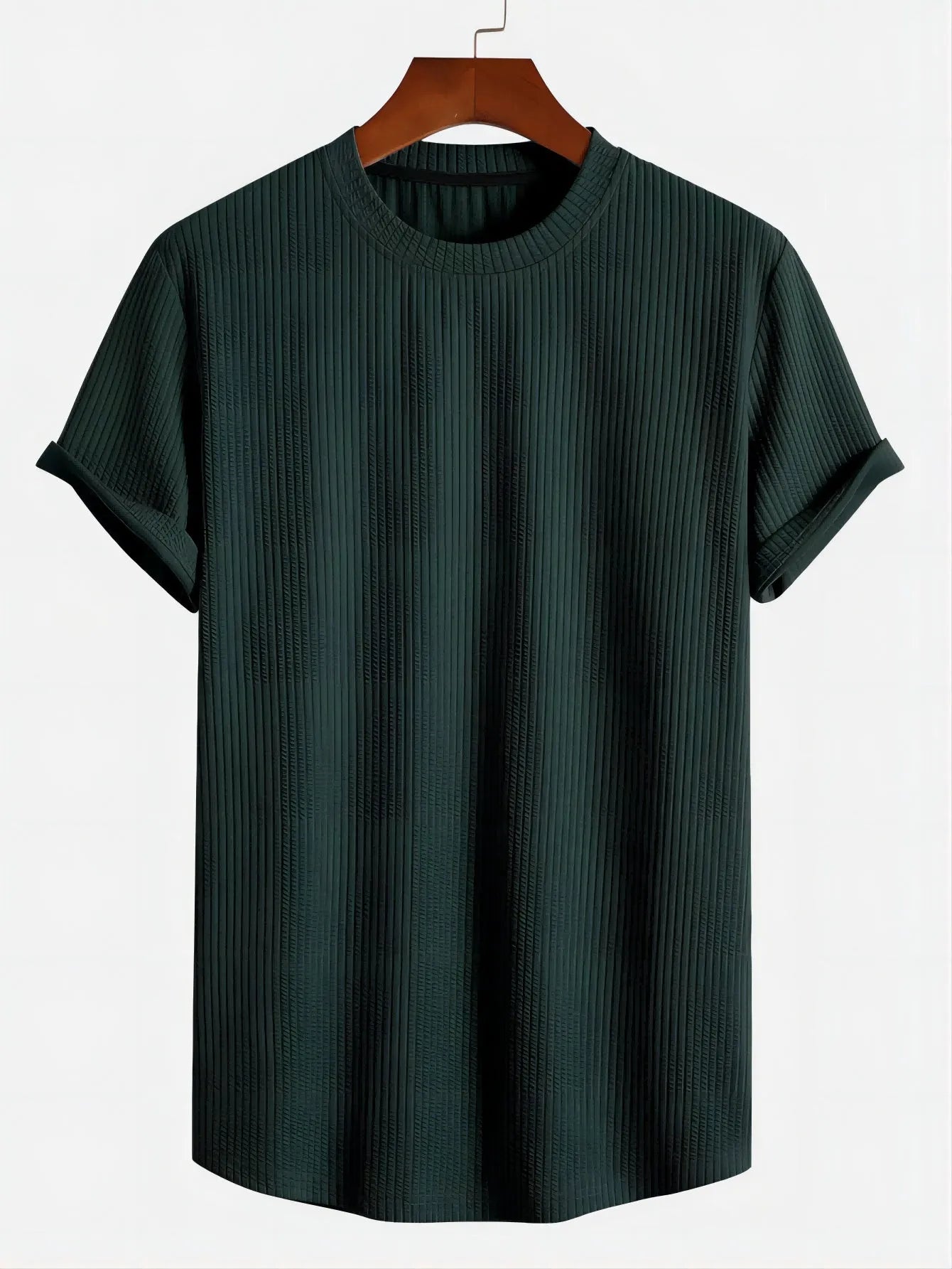 Men's solid colour loose round neck T-shirt in chemical fibre blend, available in black and other colours, sizes S to XL