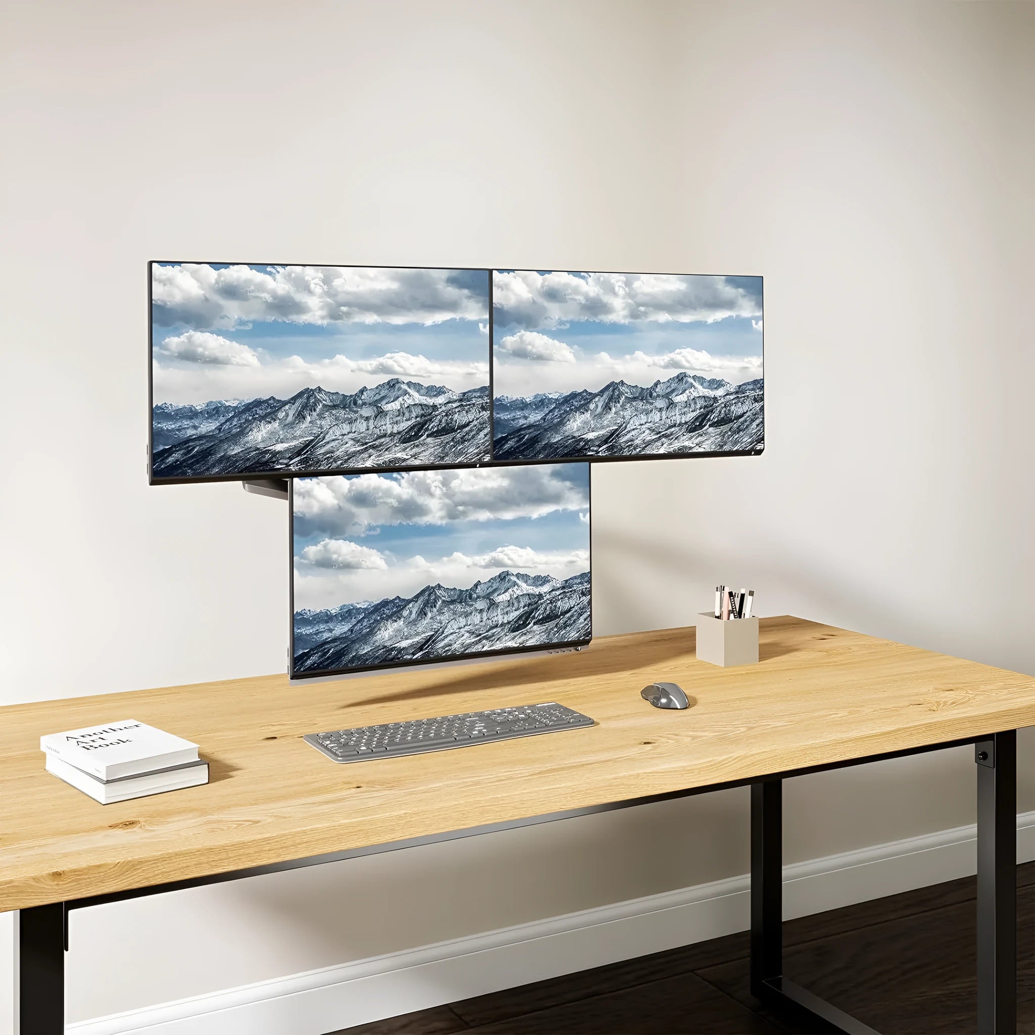 Black triple monitor gas spring arm for 13-27 inch screens with aluminium alloy construction