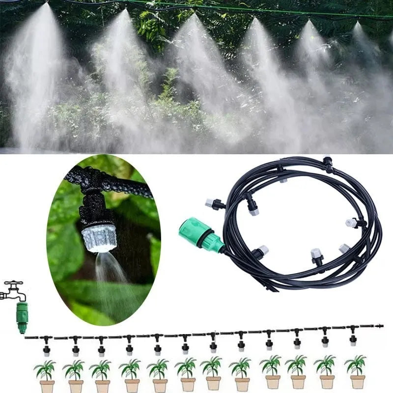 10 metre garden irrigation hose water mist system with 10 micro spray nozzles