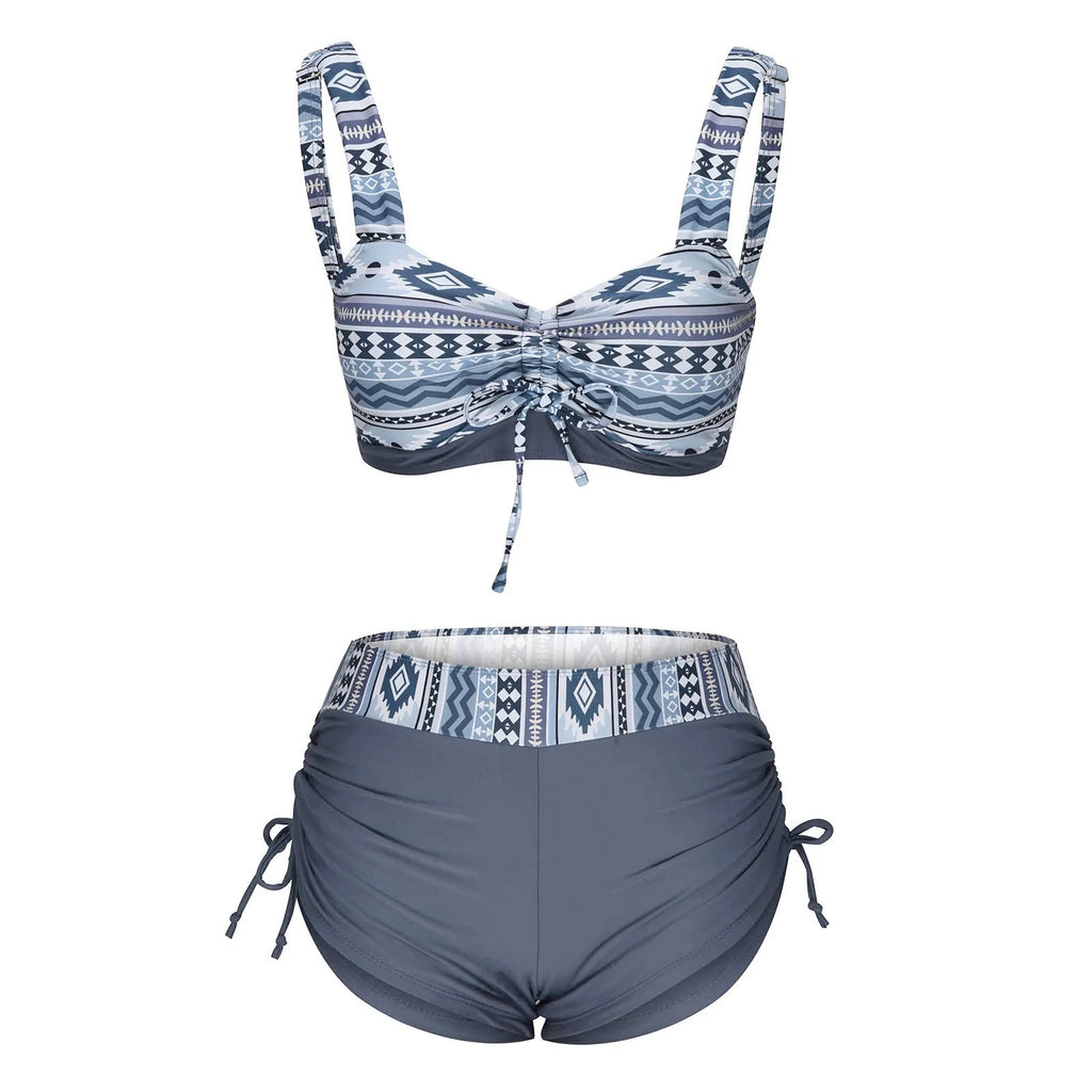 Women's split bikini swimsuit without steel belt chest pad in picture colour