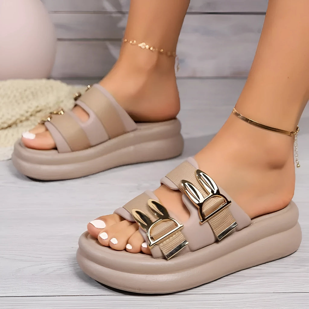 Women's thick sole suede slippers in apricot, black, or milky white colours