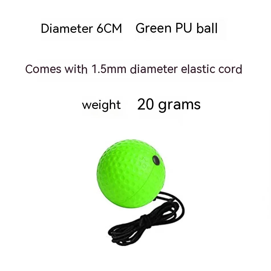 Head-mounted boxing reaction training ball set with PU balls, rubber ball and two headbands on a neutral background.