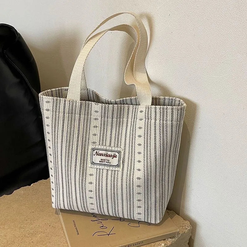 Japanese style large capacity corduroy handbag in ivory white, grey, or dark brown colour