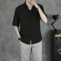 Men's summer casual shirt cotton blend loose fit wrinkle-free treatment solid colour