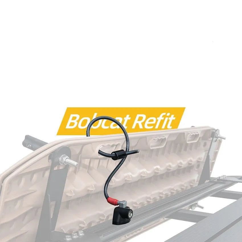 Plastic-sheathed steel cable lock for roof platform security in two length options.
