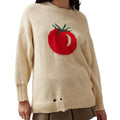 Women's milky white acrylic jacquard pullover sweater with round neck and loose fit
