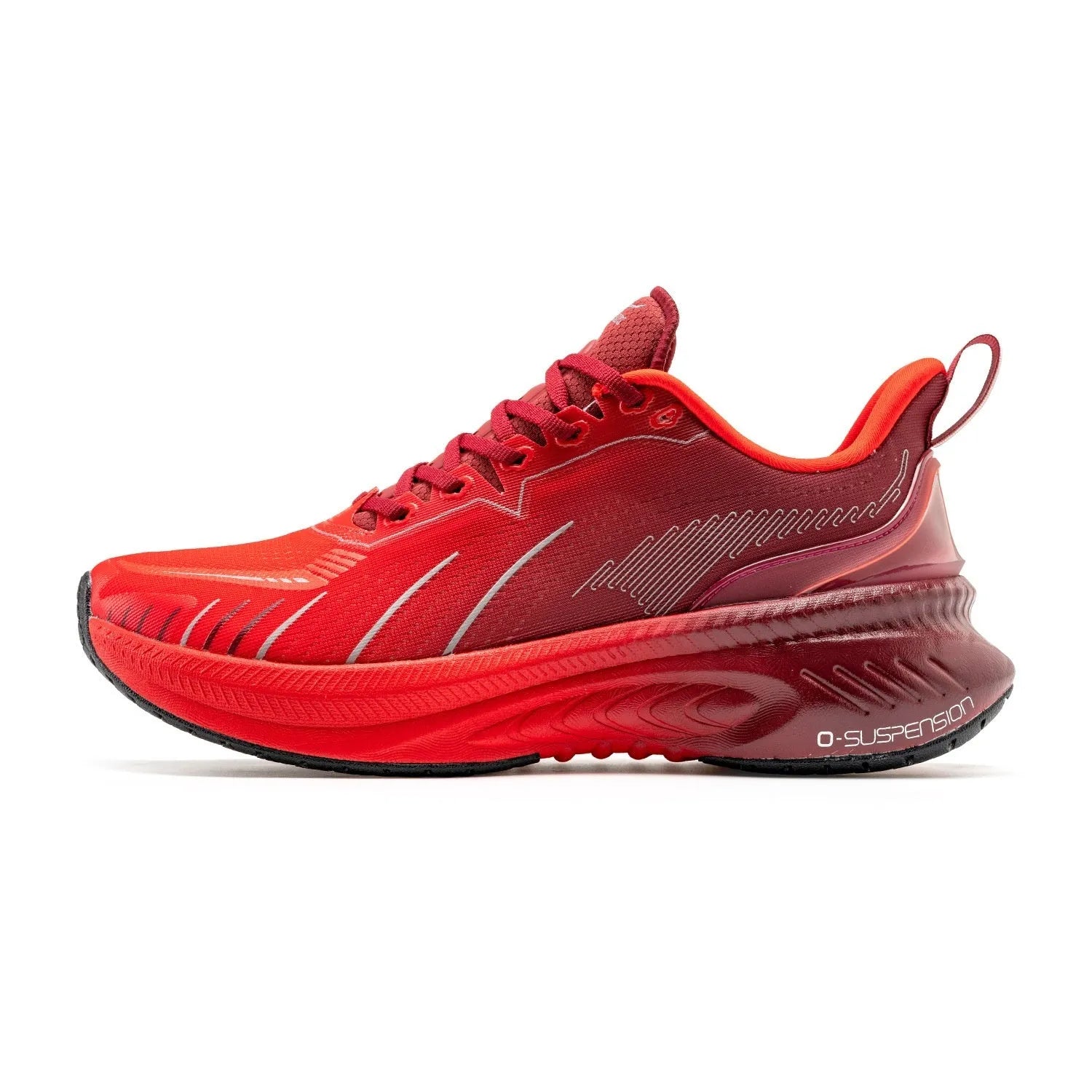 Men's low-top running shoes in assorted colours with PU mesh upper and rubber sole.