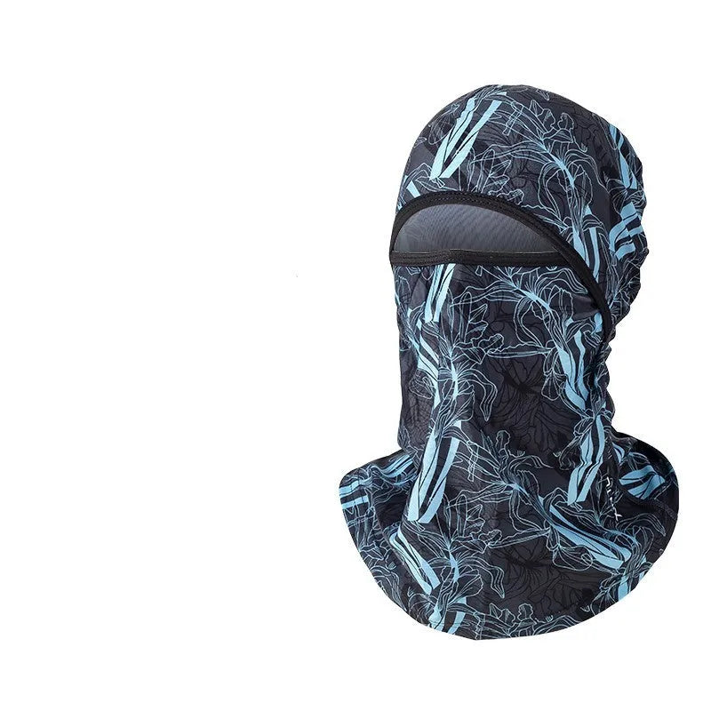 Cotton motorcycle head cover in a pattern design with a pair of matching gloves for winter riding.