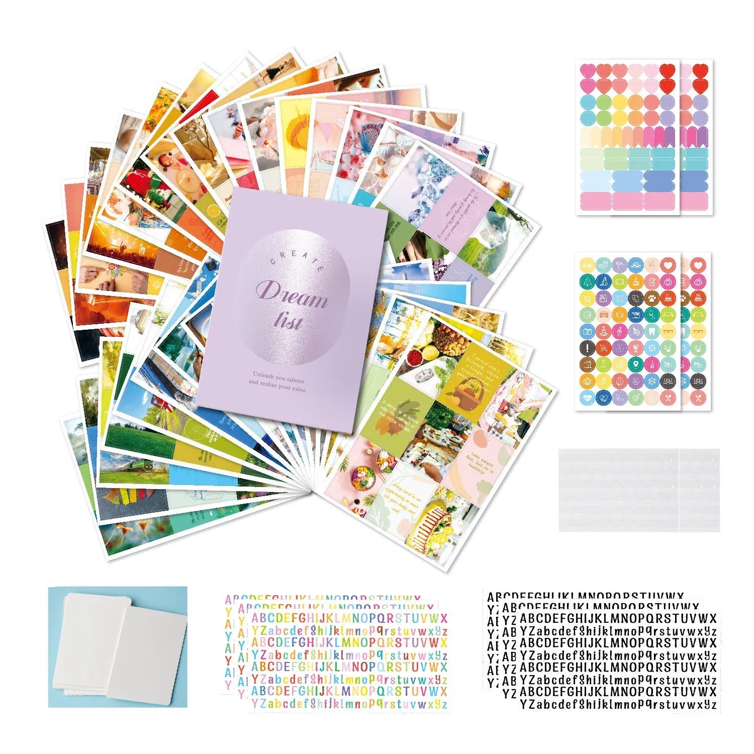Inspirational dream cut letter sticker vision board book suit, paper, five colour options for goal setting