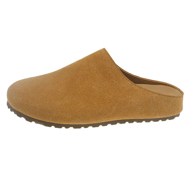 Korean style square head outdoor slippers in apricot, khaki, camel, and brown colours