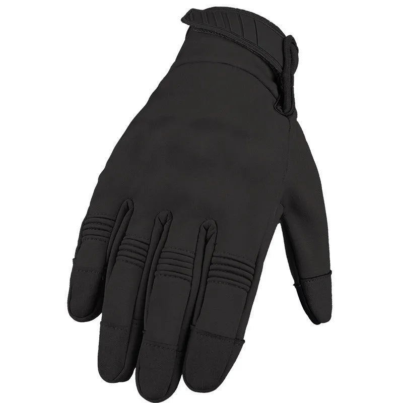 Outdoor multifunctional tactical gloves in A24 Black with touch screen fingertips from front view