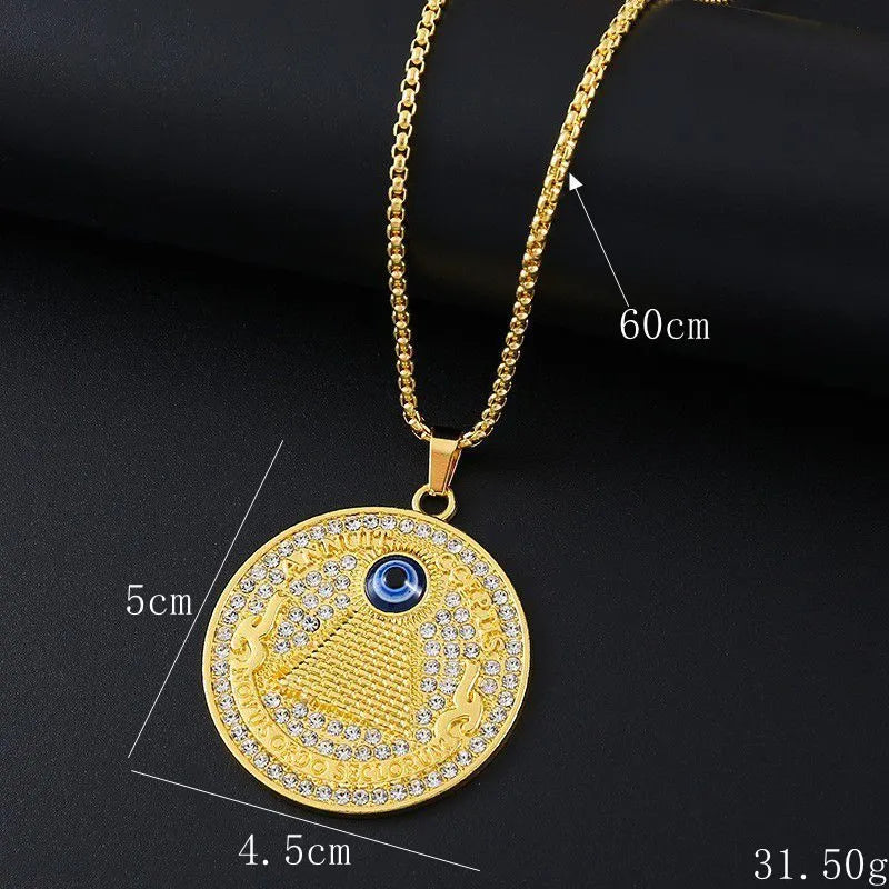 Geometric zircon inlay necklace in BY0349 gold colour on display
