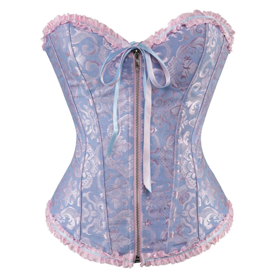 Women's front zip corset in spandex jacquard fabric for waist support and shaping