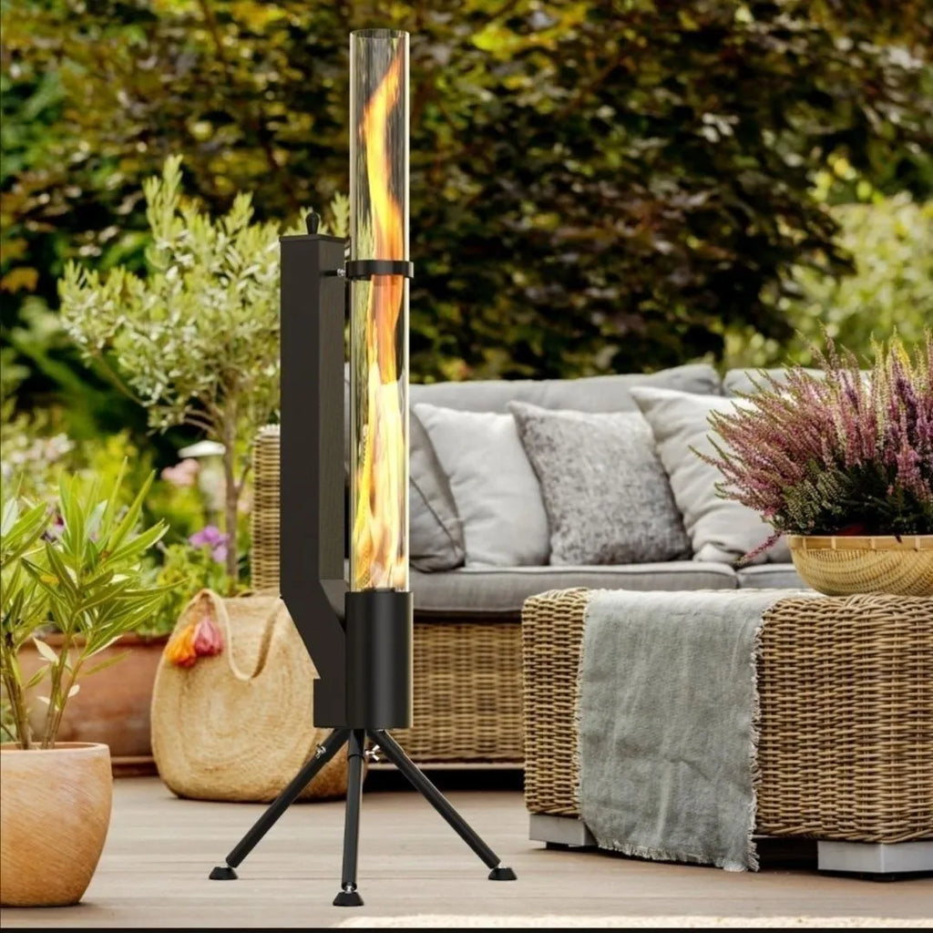 Vertical wood burning rocket furnace heating stove with cast iron construction for courtyard use